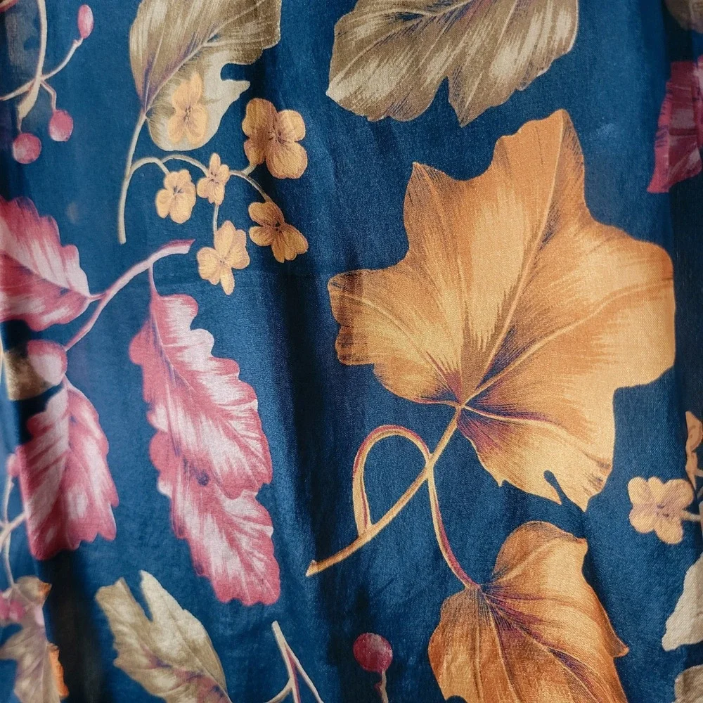 Vintage 1990s Club 7 by Echo Silk Scarf Black Autumn Leaves Botanical Classic
